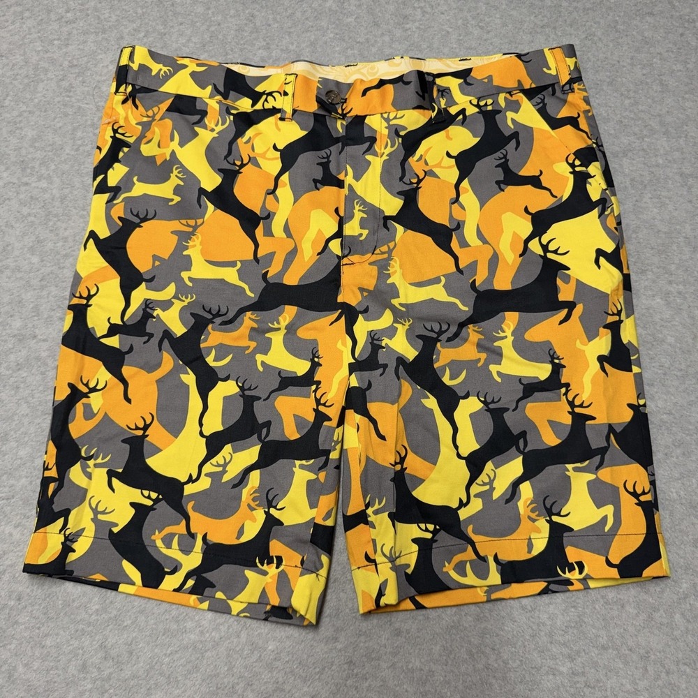 Loudmouth Shorts Mens 40 Multicolor Deer Print Golf Chino Stretch 11in Colorful